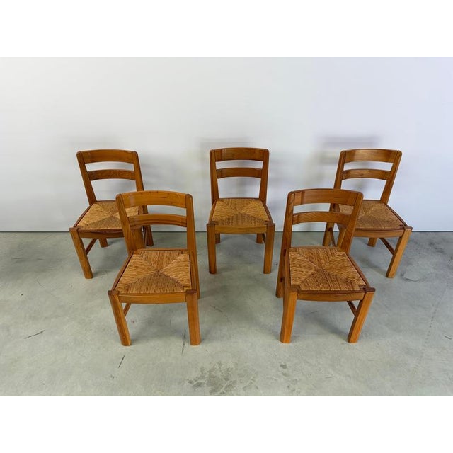 Vintage Oak and Wicker Dining Chairs, 1960s, Set of 5 For Sale - Image 6 of 10