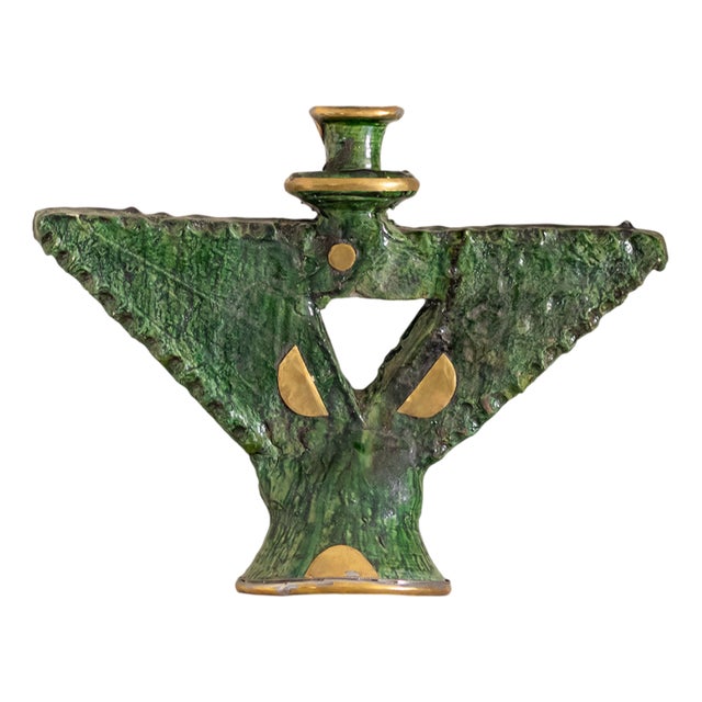 Handcrafted Sculpture with Tamegroutes Green Glaze by Azele Studio For Sale
