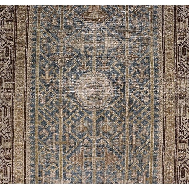 Long Antique Persian Malayer Runner in Gray, Blue, Green With All-Over Design For Sale In Atlanta - Image 6 of 13
