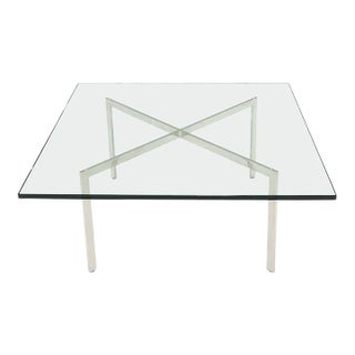 Square Glass top Stainless Steel Base Barcelona Coffee Table Bauhaus Style For Sale