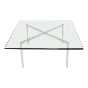 Square Glass top Stainless Steel Base Barcelona Coffee Table Bauhaus Style