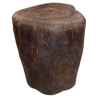 Andrianna Shamaris Modern Organic Charred Teak Wood Tall Side Table For Sale