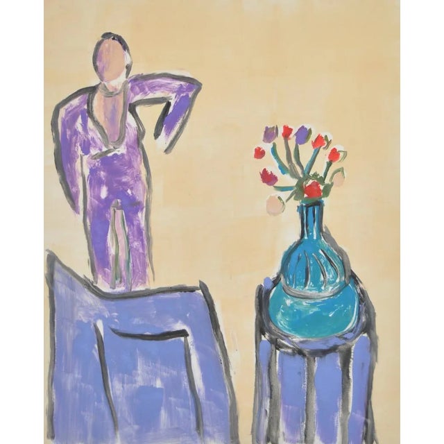 Abstract Arthur Krakower Monotype "Interior W/ Flowers" C.2004 For Sale - Image 3 of 6