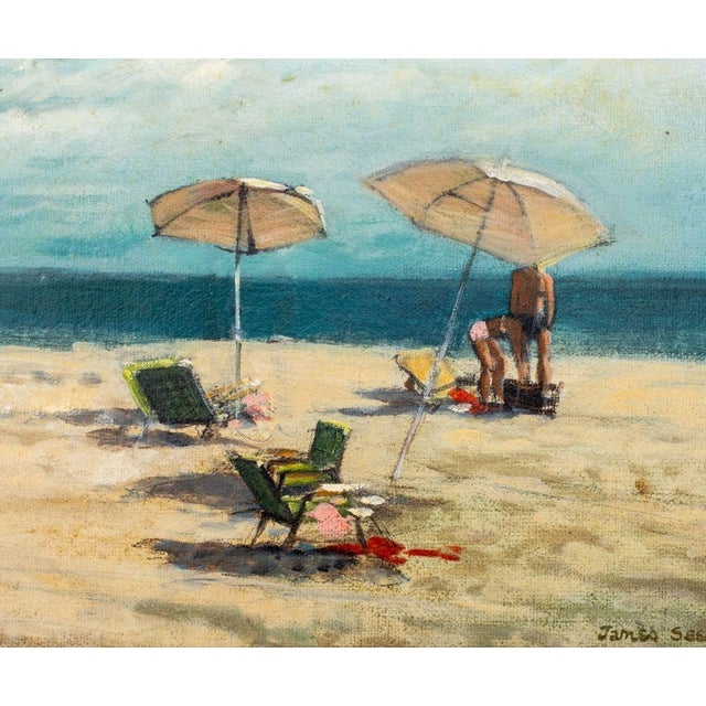 James Seeman Beach Scene Oil on Canvas Board For Sale - Image 4 of 7