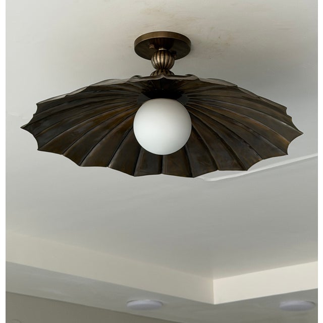 Mid-Century Modern Black Antique Brass Semi Flush Mount Light Fixture, Handmade Unique Design Ceiling Light For Sale - Image 3 of 13