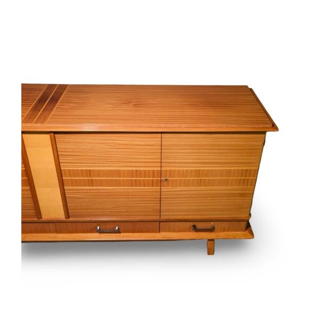 1960s Mid-Century Modern French Mahogany Sideboard Credenza With Brass Accents For Sale - Image 4 of 12