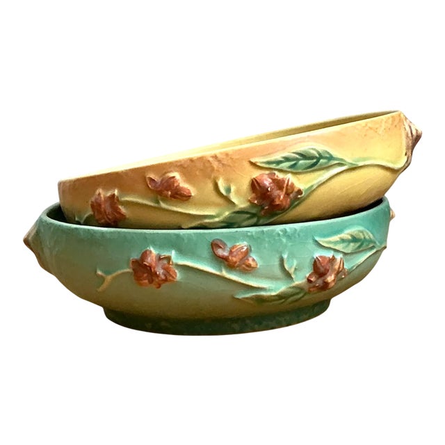 Vintage Roseville “Bittersweet” Floral Ceramic Bowls - Pair For Sale