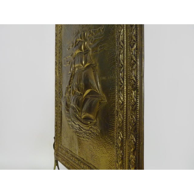 Embossed Brass Fireplace Screen with Sailboat Motif, 1960s For Sale - Image 3 of 9
