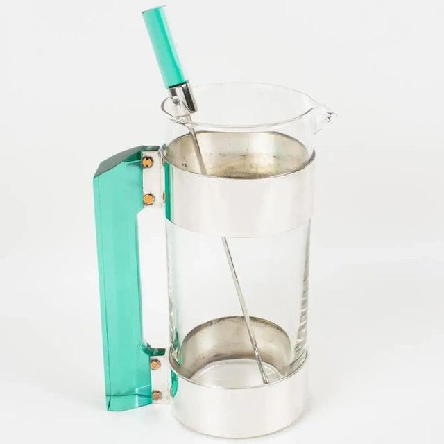 1970s Rede Guzzini Silver Plate and Lucite Martini Cocktail Pitcher Barware Set For Sale - Image 5 of 13
