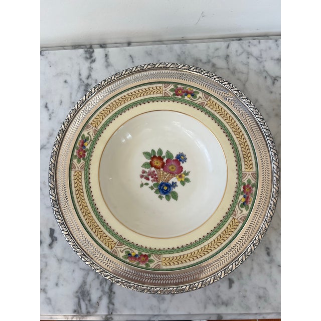 Traditional Vintage Lenox Floralia Pattern Soup Bowl With Sterling Silver Accent For Sale - Image 3 of 9