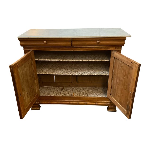 Antique 19th Century Faux Bamboo Buffet/Sideboard With Carrara Marble Top For Sale - Image 9 of 11