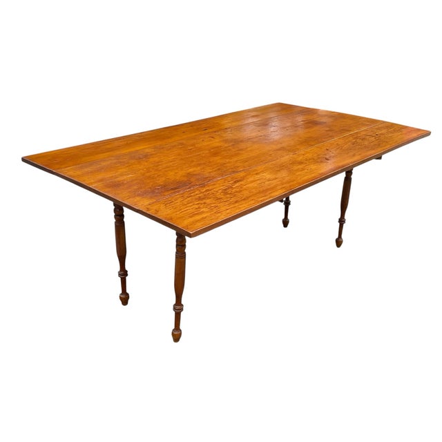 Pumpkin Antique Pumpkin Pine Drop Leaf Harvest Table / Dining Table Long & Narrow For Sale - Image 8 of 12