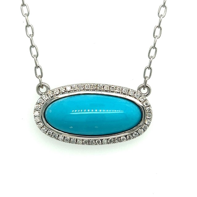 Natural Persian Turquoise Diamond Pendant Necklace 17" 14k G 13.27 TCW Certified For Sale - Image 11 of 18