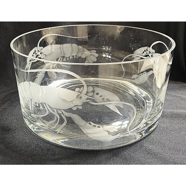 Transparent 1990s Etched Glass Bowl With Lobsters For Sale - Image 8 of 10