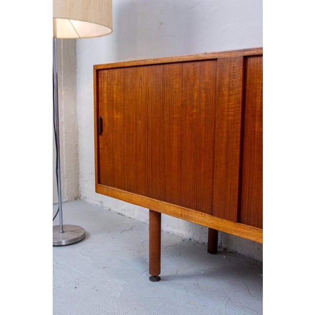 Mid-Century Danish Sideboard with Rolling Doors Teak by Ejnar Larsen & Aksel Bender for Næstved Furniture Factory, 1960s For Sale - Image 12 of 18