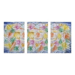 1920 Theater Mountain Construction Modernist Multicolor Fine Art Print Triptych by Paul Klee, 36" X 54" Per Panel For Sale