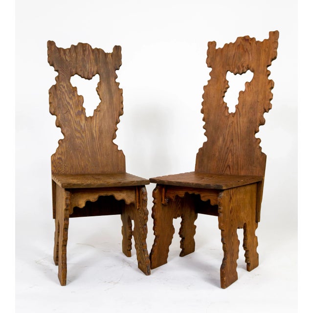 Early 20th Century Sculptural Hand Carved Fir Chairs - a Pair For Sale - Image 12 of 13
