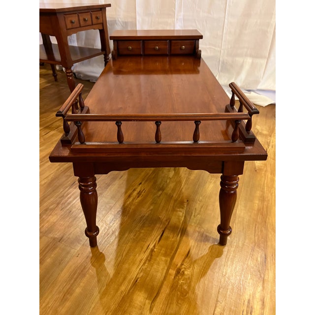 Mid-Century Modern Southern Colonial Furniture Solid Wild Cherry Early American Non-Identical Set of 2 Side Tables For Sale - Image 3 of 12