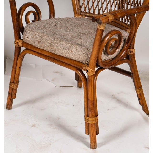 Brown 1970s A Rattan and Bamboo Breakfast Table and Two Chairs For Sale - Image 8 of 12