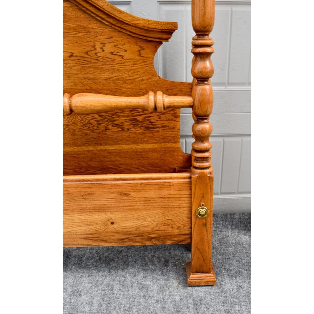 Wood Vintage Solid Oak Queen Bed Poster Headboard Footboard Carved Shell Traditional For Sale - Image 7 of 16