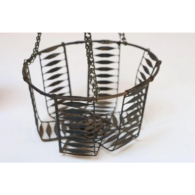 19th Century Antique American Primitive Hanging Wire Egg Basket / Planter For Sale - Image 5 of 18