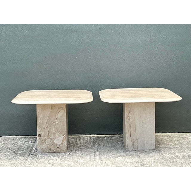 Wood Vintage Italian Travertine Side Tables - A Pair For Sale - Image 7 of 12