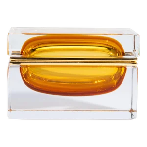 Hand Blown Murano Glass Box Large in Amber With Brass Fittings