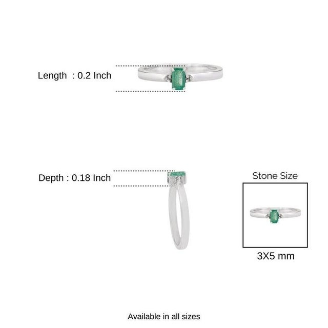 Classic Emerald & Diamond Solitaire Ring in 925 Sterling Silver - Size 7 For Sale - Image 9 of 11