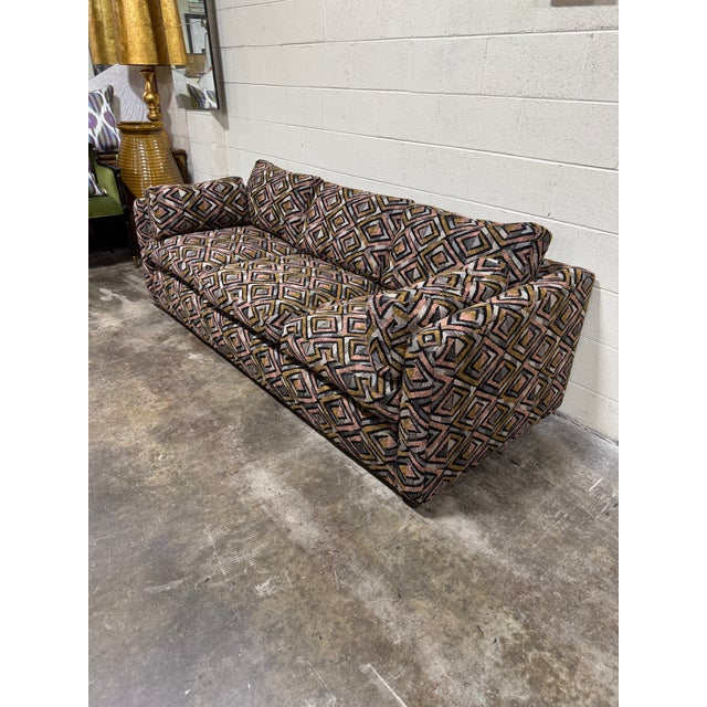 Mid-Century Modern Vintage 70s Sofa Newly Reupholstered Geometric Fabric For Sale - Image 3 of 8