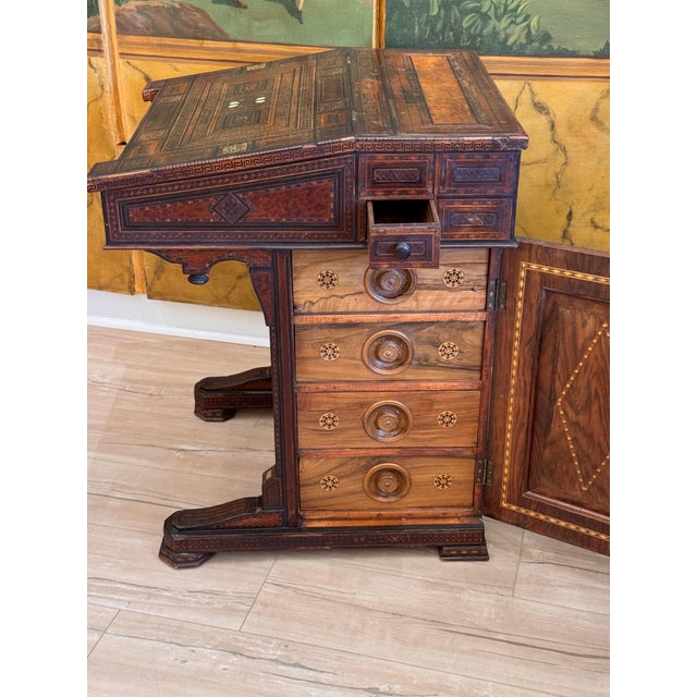 Mid-19th C. Middle Eastern Marquetry Inlaid Davenport Desk For Sale - Image 14 of 18