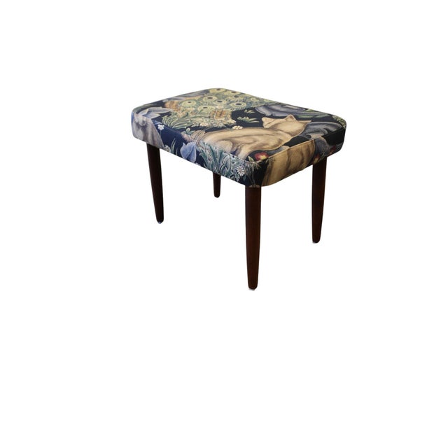 Danish Stool in Teak with the Linen Fabric Forest from Morris & Co, 1960s For Sale - Image 12 of 12
