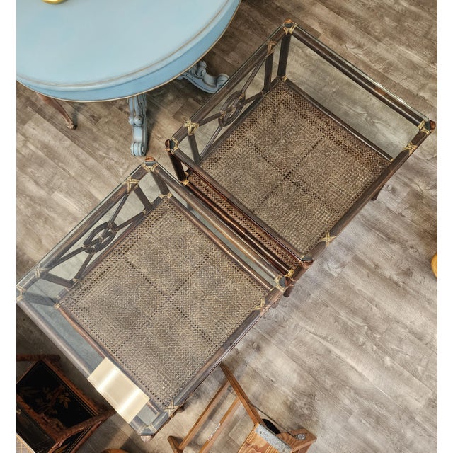 Late 20th Century McGuire Rattan Target Design Occasional Table - Pair ...