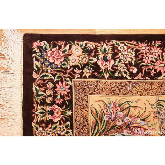 Persian Nazmiyal Collection Persian Silk Scatter Floral Vase Luxury Qum Rug For Sale - Image 3 of 9