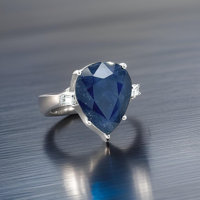 Natural Sapphire Diamond Ring Size 6.5 14k W Gold 17.73 TCW Certified For Sale In New York - Image 6 of 13