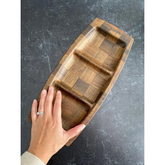Vintage 1960s Weavewood tray | Serving Tray | Midcentury Modern platter Has a woven look Is not made of wood Made of...