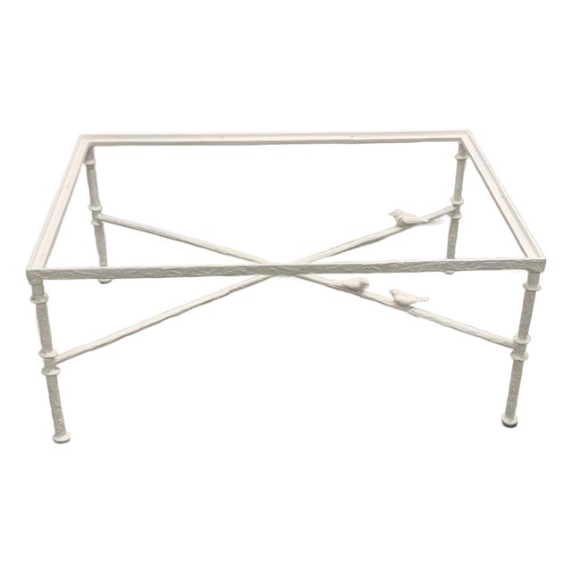 Vintage Bronze Painted White Coffee Table With Birds Attributed to Diego Giacometti For Sale