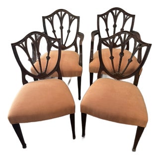 Set of 4 Mahogany Carved Shield Back Dining Chairs For Sale