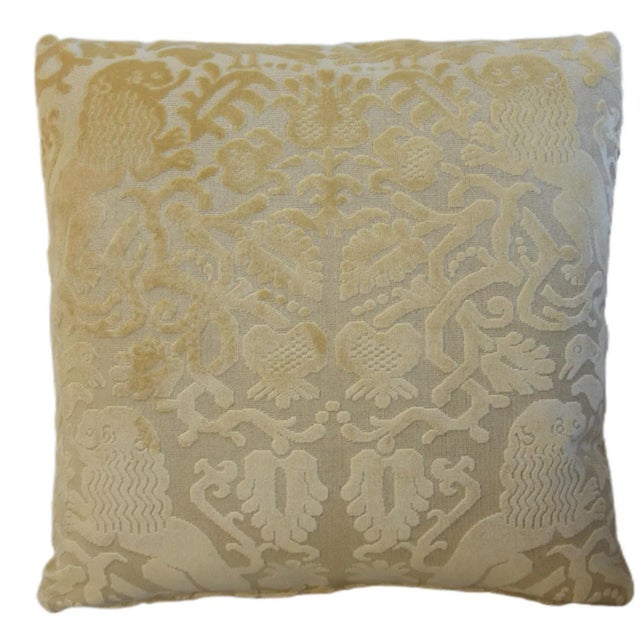 Custom-tailored designer pillow by Mike Seratt of The Prized Pig, in Travers Fabric "Medieval" cotton and silk-blend cut-...