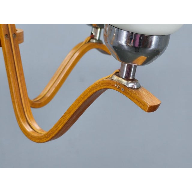 Mid-Century Czech Wood and Glass Chandeliers by Dřevo Humpolec, 1970s, Set of 2 For Sale - Image 10 of 15