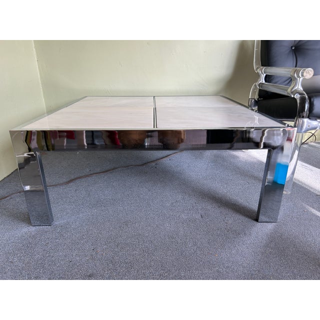 Pace Collection Leon Rosen for Pace Collection White Marble + Chrome Cocktail Table C1970s For Sale - Image 4 of 6