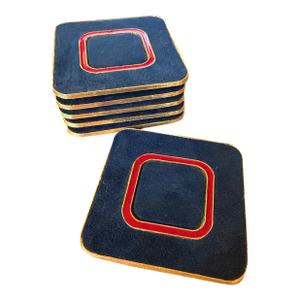 1970s Gold Suede and Enamel Coaster - Set of Six