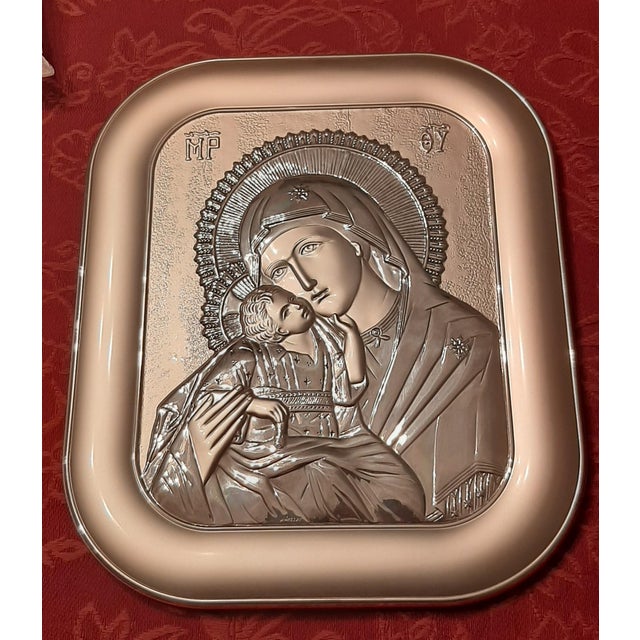 Silver Silver Bas-Relief Icon on Precious Wood, 1920s-1940s For Sale - Image 8 of 8