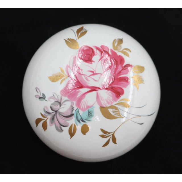 Mid 20th Century Vintage Colorful Floral Porcelain & Brass Passage Door Knob Set For Sale - Image 5 of 8
