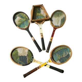 Collection of Vintage Wilson Tennis Rackets and Guard: Miss Chris, T-Flight, Advantage For Sale
