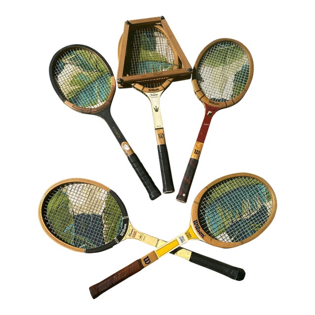 Collection of Vintage Wilson Tennis Rackets and Guard: Miss Chris, T-Flight, Advantage For Sale