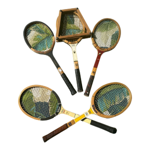 Collection of Vintage Wilson Tennis Rackets and Guard: Miss Chris, T-Flight, Advantage
