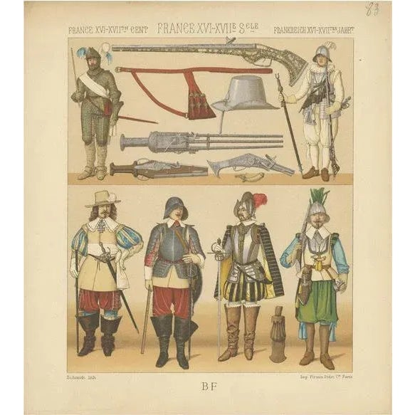 Racinet, French 16th Century Battle Costumes, Paper For Sale - Image 5 of 5