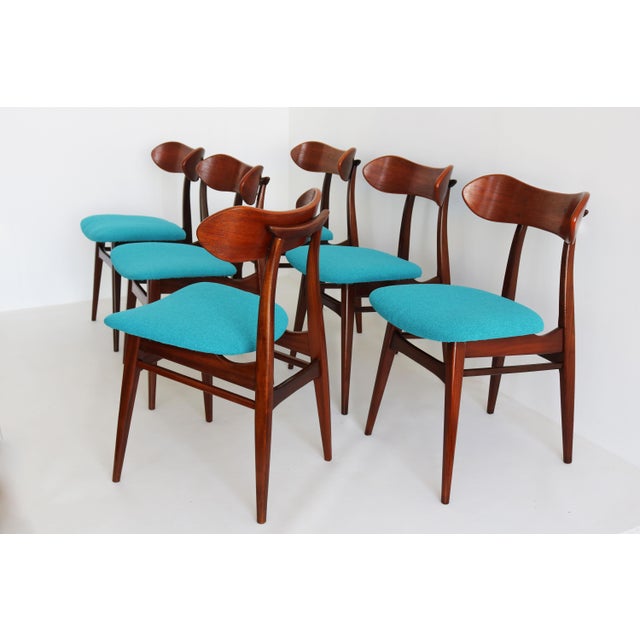 Blue Vintage Dining Chairs by Louis Van Teeffelen, 1950, Set of 6 For Sale - Image 8 of 13