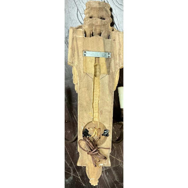 Neoclassical Neo-Classical Style Carved Wood Sconces W/ Urns & Draping Laurel Garland Foliate - Pair For Sale - Image 3 of 7