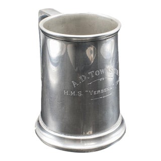 Vintage Wwii Pint Tankard, English, Pewter, Drinking Jug, Glass Base, Maritime For Sale
